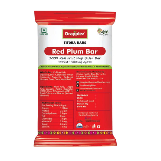 Drapplez Red Plum Bar Titora Bars snack packaging with nutritional info and product details